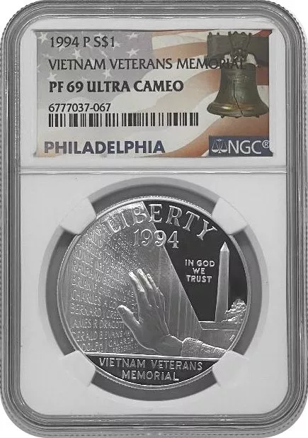 1994-P Proof Vietnam Memorial Commemorative Proof Silver Dollar Coin NGC PF69 UC