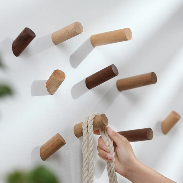 1Pcs Wooden Hook Wall Hooks Hat Jacket Peg Coat Storage Hanger Hallway Decor AU