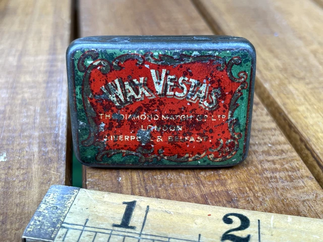 Diamond Match Belfast Liverpool Wax Vesta Match Striker Advertising Tin c1900s Diamond Match Belfast Liverpool Wax Vesta Match Striker Advertising Tin c1900s