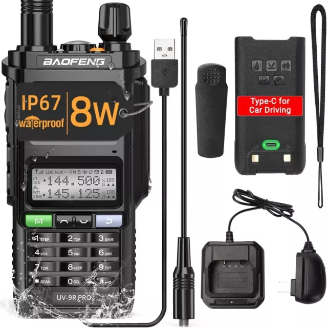 BAOFENG UV-9R Pro 8W Ham Radio Handheld Dual Band Two-Way Radio Tri- Power Water