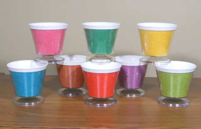 RaffiaWare MCM Plastic Colorful Burlap Ware 8 Dessert Cups Ice Cream Bowls 6oz 2 2