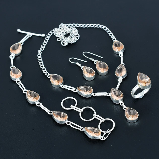 Ensemble Bijoux Argent Sterling 925 Ambre Ovale Naturel | Collier Bracelet Bague Boucles