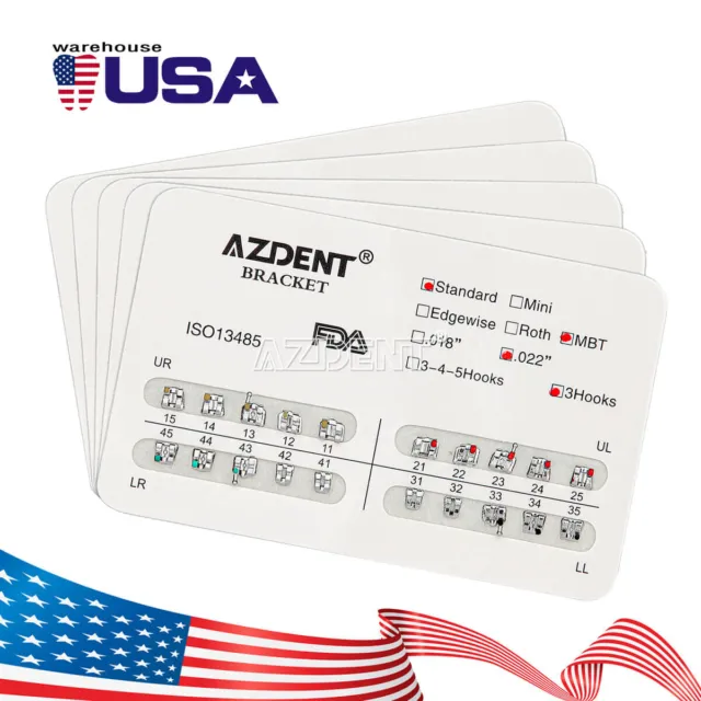 AZDENT Dental Orthodontic Brackets Braces Mini/Standard Roth/MBT Metal Brackets