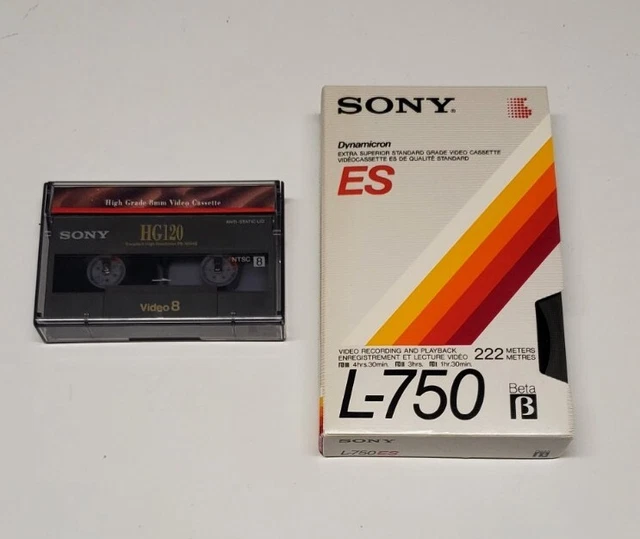 Sony L-750 ES Blank Betamax Tape and Sony HG120 Video 8 Sony L-750 ES Blank Betamax Tape and Sony HG120 Video 8