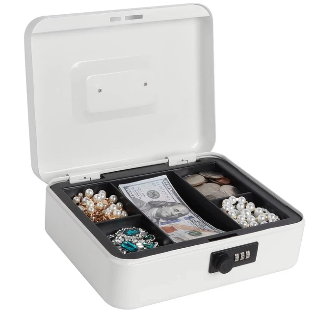 Cash Box with Combination Lock, Metal Cash Box with Money Tray, 9.84&q...