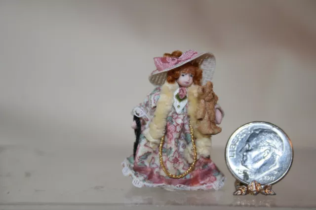 Miniature Dollhouse Maureen Thomas Little Victorian Girl Doll w Teddy Bear  1:12