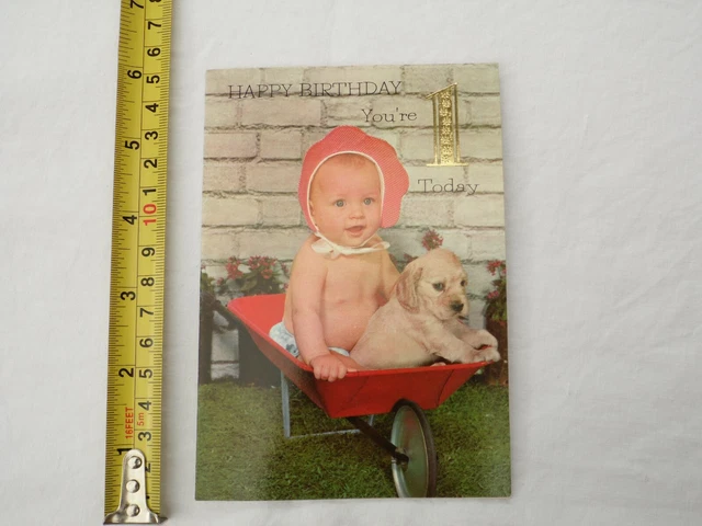 USED vintage 1960s 1st BIRTHDAY KAYE GIBSON greeting card scrapbook