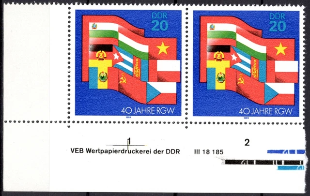 DDR 1989 Mi.Nr. 3221 ** postfrisch Eckrand mit DV Druckvermerk