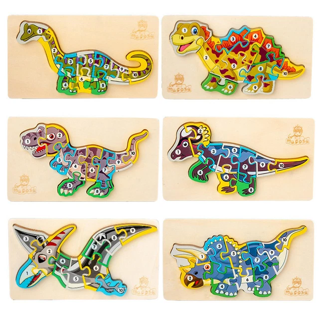 Dinosaur Numbered Wooden Jigsaw Puzzle Kids Educational Learning Toy Boys Gift