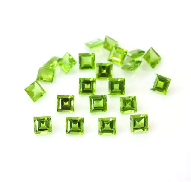 AAA Quality Natural Peridot 4mm Square Shape Faceted Cut Loose Gemstone 50 Pcs