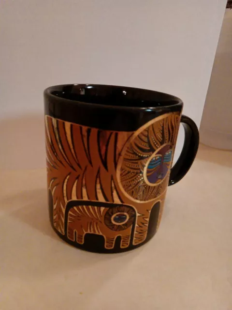 Beautiful Vintage Laurel Burch Gold Lion Tiger & Cub Black Coffee Tea Mug 16 Oz