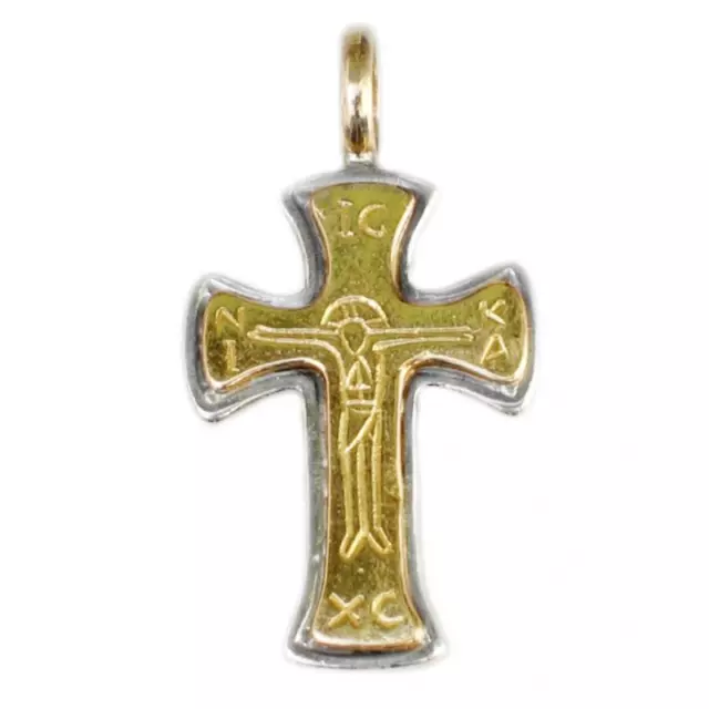 Gerochristo 5134~ Solid 18K Gold  & Sterling Silver - Byzantine  Cross Pendant