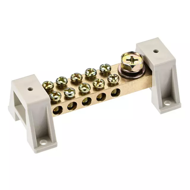 Terminal Ground Bar Screw Block Barrier Brass 11 Positions with Bracket