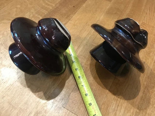 2 Vintage Antique VICTOR Brown Porcelain Insulators R=00 5