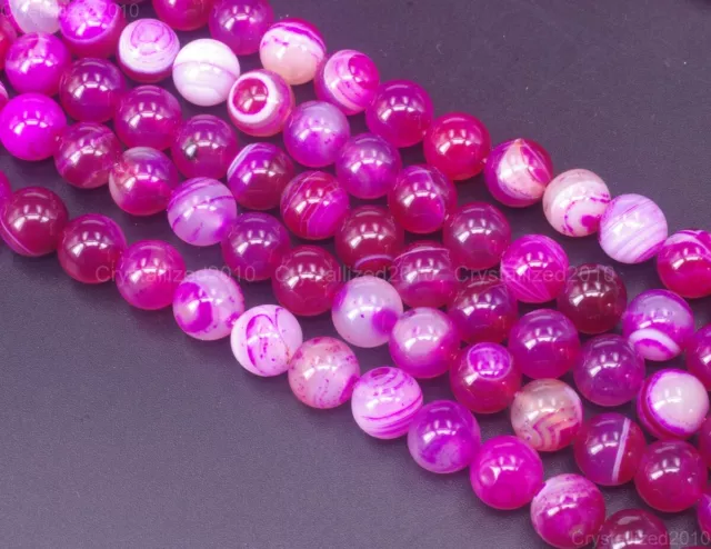 Natural Pink Stripe Agate Gemstone Round Loose Beads 4mm 6mm 8mm 10mm 12mm 15.5"