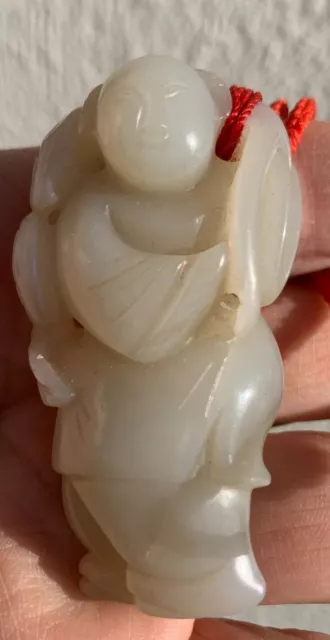 Antique Chinese, Ming dynasty, white jade boy holding longevity Lingzhi mushroom