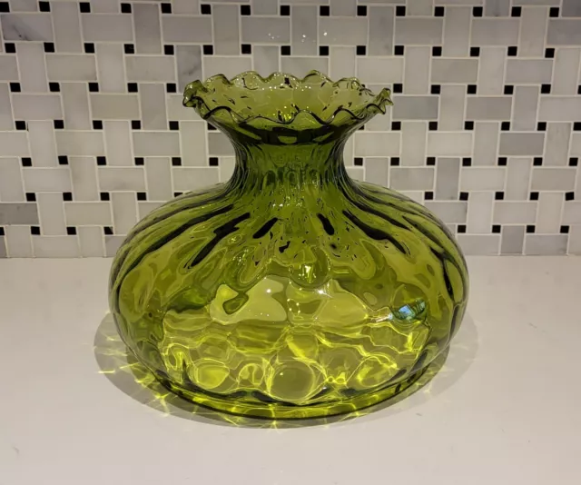 Very Large Vintage Green Glass Lamp Shade With Ruffled Top Edge BEAUTIFUL!