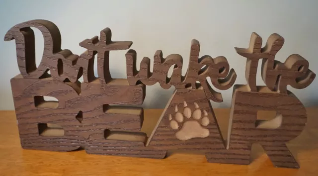 DON'T WAKE THE BEAR Wood Carved Rustic Log Cabin Lodge Camping Home Decor Sign