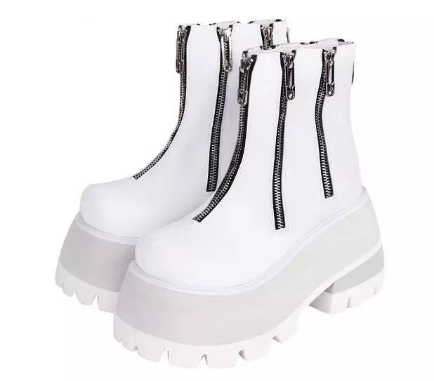Womens Fashion Punk Lolita Round Toe Zipper Ankle Boots Chunky High Heels Shoes