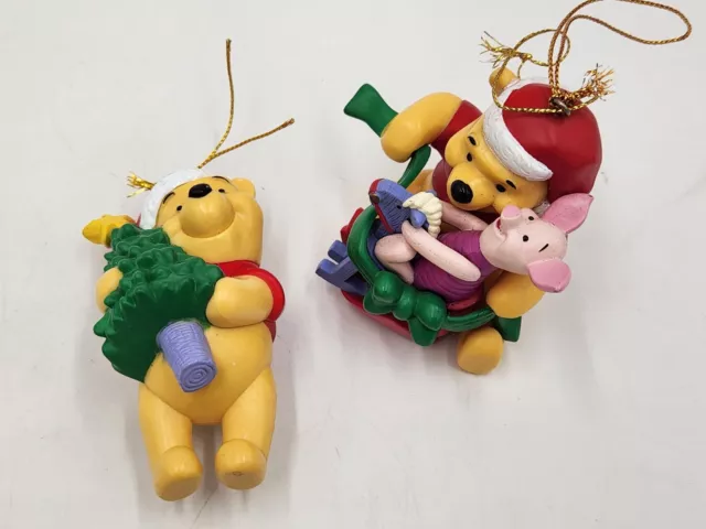 Lot of 2 Vintage Disney Winnie The Pooh Christmas Ornaments Pooh w/Piglet & Tree