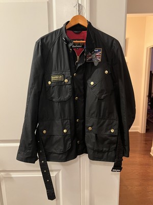 NWT NEW BARBOUR International Black Waxed Cotton Jacket Size 34