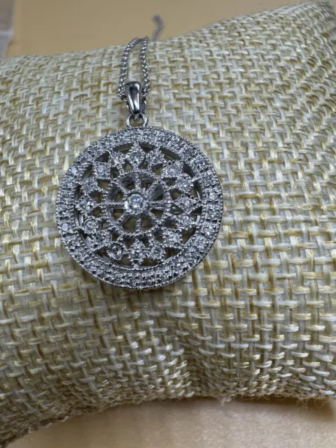 EFFY 14K White Gold Filigree Round Diamond  Pendant With 16 Inch Chain