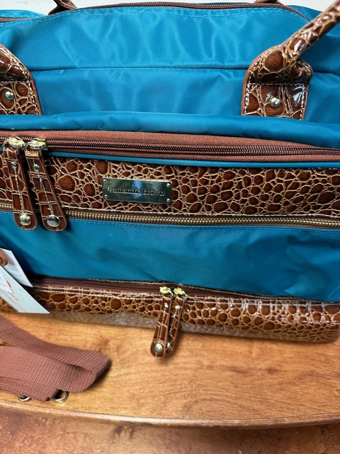 New Samantha Brown Classic Drop Bottom Satchel With Peacock / Camel 2