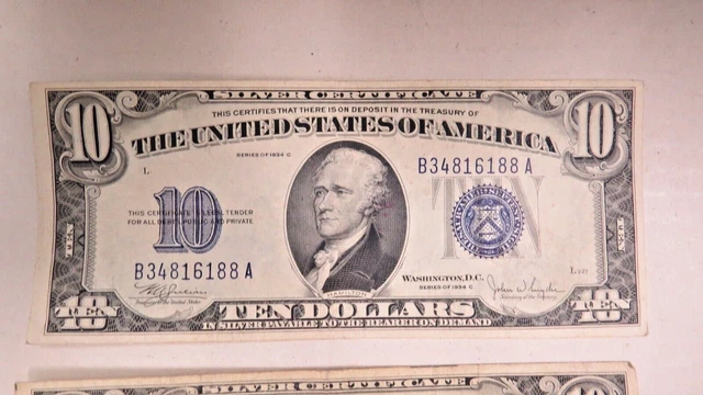 4 - $10 Silver Certificate BLUE SEAL 1934 Circulated Ten Dollars 2
