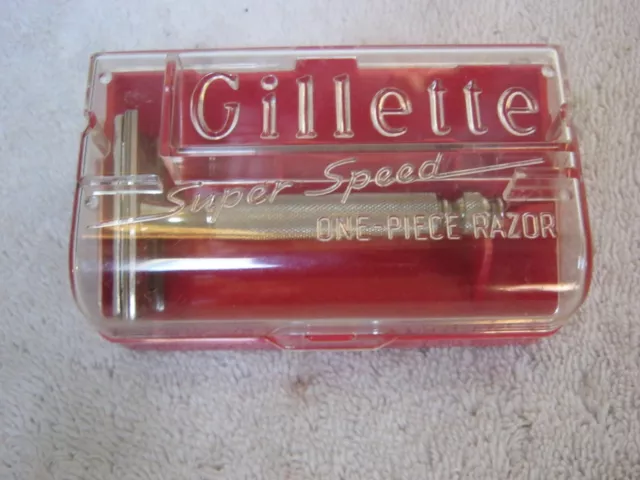 Vintage Gillette Super Speed One-Piece Safety Razor In Original Gillette Case