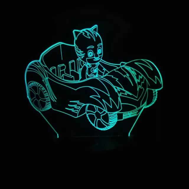 Máscaras Pj CatBoy 3D Acrílico LED 7 Colores Luz Nocturna Mesa Táctil Lámpara de Escritorio Regalo 2