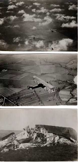 3 Cartes Postales - Aviation - 2 avion en vol et 1 accidenté - 1920 -