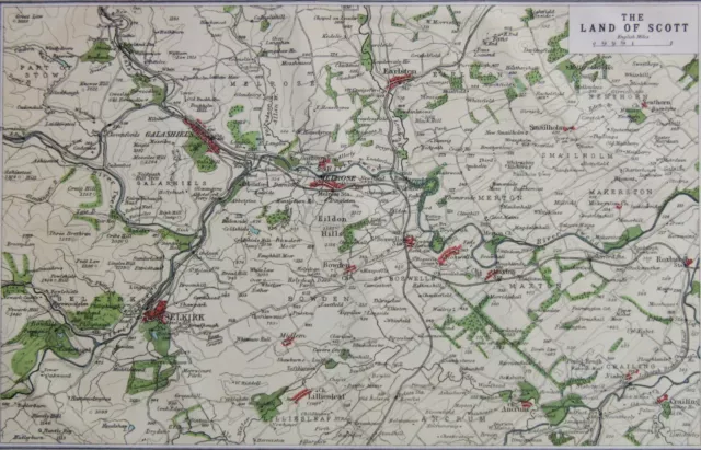 1902 Land of Sir Walter Scott Map, Scotland. 121 years old. Melrose, Selkirk.