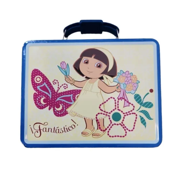 Vintage 2008 Dora the Explorer Fantastico Blue Yellow Butterfly Metal Lunch Box 2