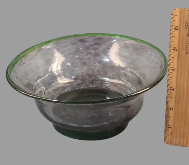 Mid-Century Modern Studio Art Glass Confetti Green Rim Hand Blown Bowl 8''Dia.