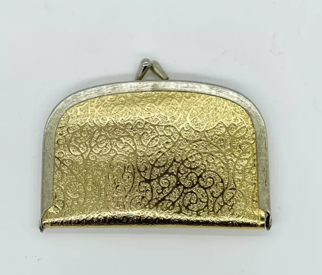 Vintage Mini Sewing Kit Goldtone Padded Case Purse Pocket Travel Size Kiss  Lock