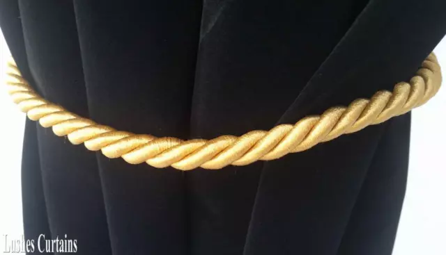Large Gold Window Treatment Curtain Drape 36" Long Rope/Cord Tieback Hold Back