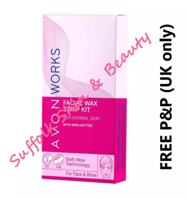 Avon Works Gesichtswachsstreifen Kit Weichwachs 20 Streifen mit Sheabutter **KOSTENLOSER VERSAND**