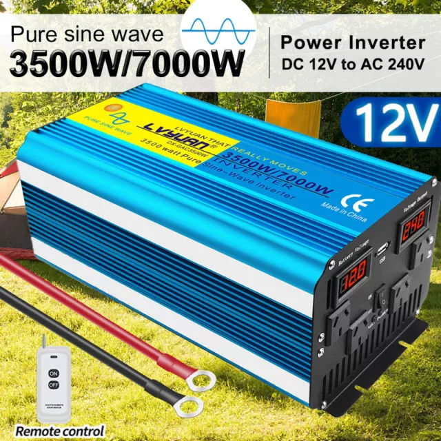 Pure Sine Wave Power Inverter DC 12v to AC 240V 3500W 7000W Converter Caravan