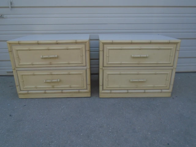 Set 2 Faux Bamboo Nightstands Aloha Hollywood Regency Pair Beach Dixie Bed Table