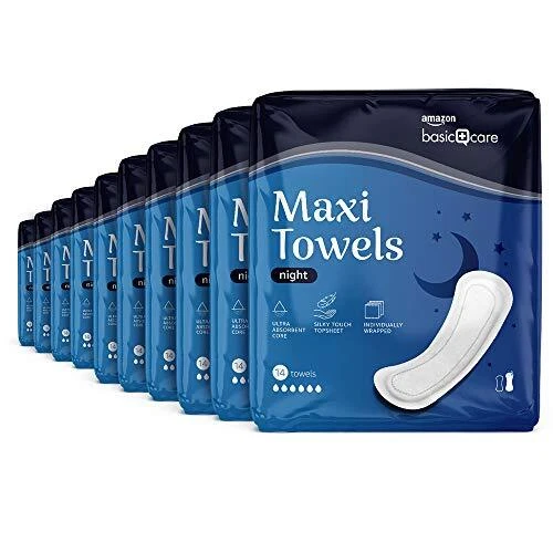Amazon Basic Care Damenbinden Maxi für die Nacht, Unparfümiert, 140 stück