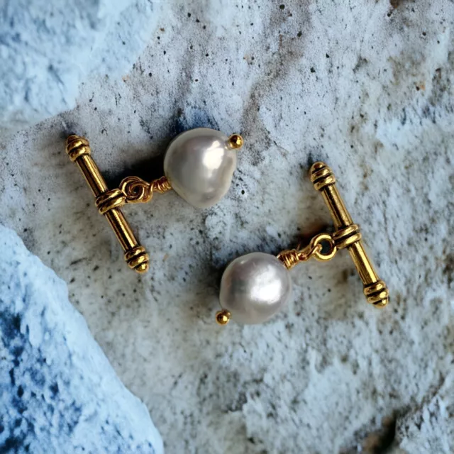 Silver Baroque Pearl And Gold Cuff Links (Brand New Hand Made in London)