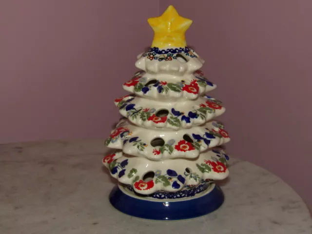 Polish Pottery Christmas Tree Tea Light! UNIKAT Signature Exclusive Zoey!