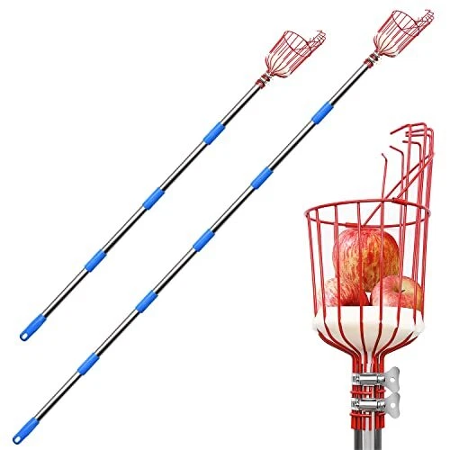 2 Pack Fruit Picker Tool, 8FT and 13FT Fruit Picker Pole with Basket Telescope