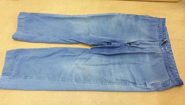Pantalon Bleu De Travail Paysan Vintage - Années 1960, Patiné, Taille XL, Made In France
