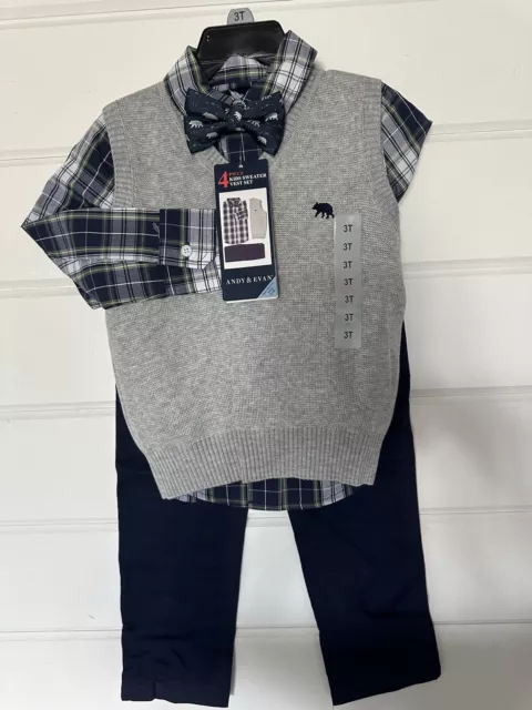 Andy & Evan Boys Outfit 4-Piece Sweater Shirt Bow Tie Pants Set Size 3T