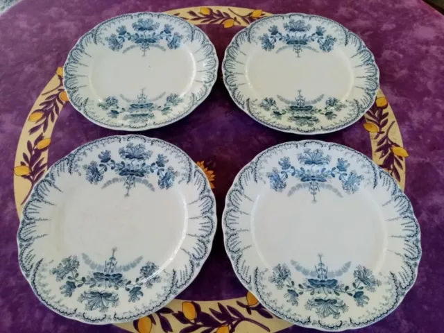 4 Assiettes Plates anciennes Terre de Fer Saint Amand et Hamage Modèle Régence