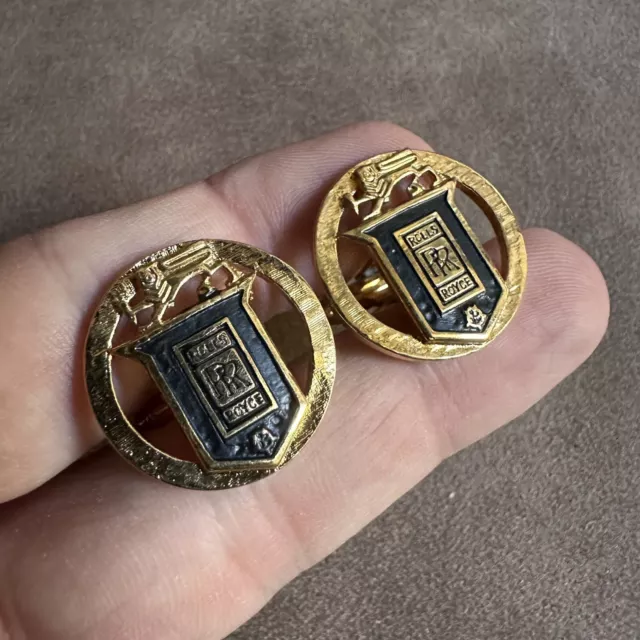 Vintage Pair Of Gold Tone Rolls Royce Logo Gents Cufflinks