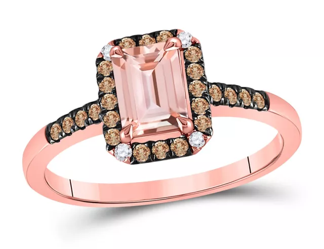 1.00 Carat (ctw) Morganite Ring in 10K Rose Gold with Champagne Diamonds