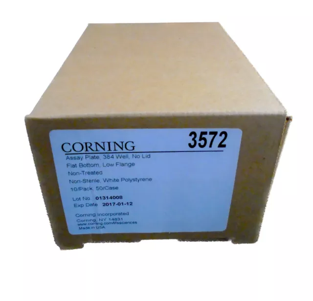 CORNING PS White Assay Plate Flat Bottom Low Flange 384 Well No Lid 3572 10/PK