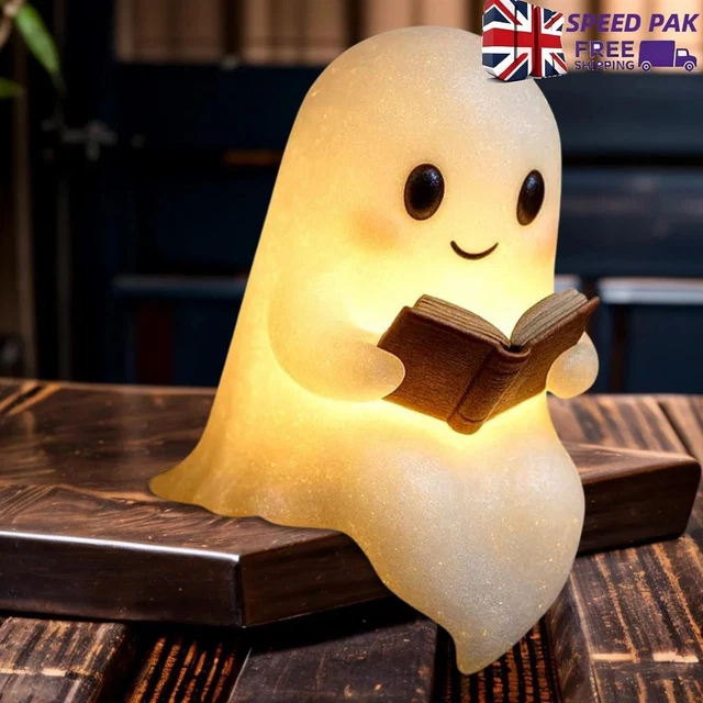 Lampada Notturna A Forma Di Fantasma Che Legge - Decorazione Halloween, Luce Calda, Batteria, 8 Pollici